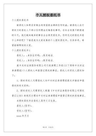 个人授权委托书