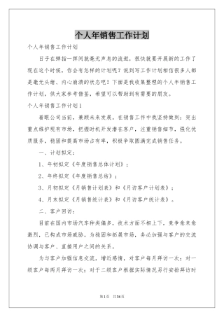个人年销售工作参考计划