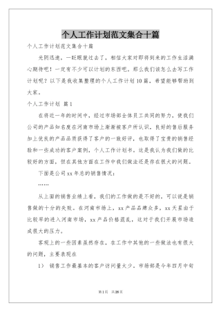 个人工作参考计划范本集合十篇