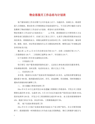 物业客服月工作总结与计划表2 