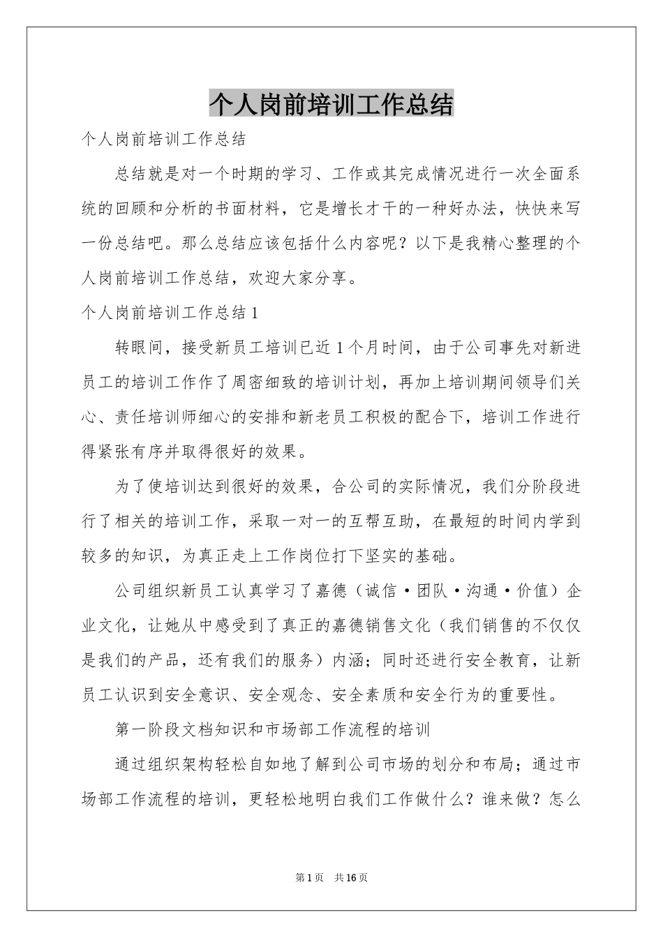 个人岗前培训工作参考总结_第1页