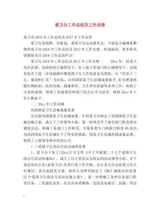 爱卫办工作总结及工作安排 