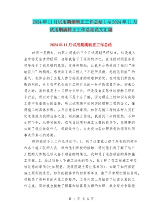 2024年11月试用期满转正工作总结1与2024年11月试用期满转正工作总结范文汇编