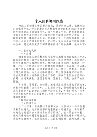 个人回乡调研报告