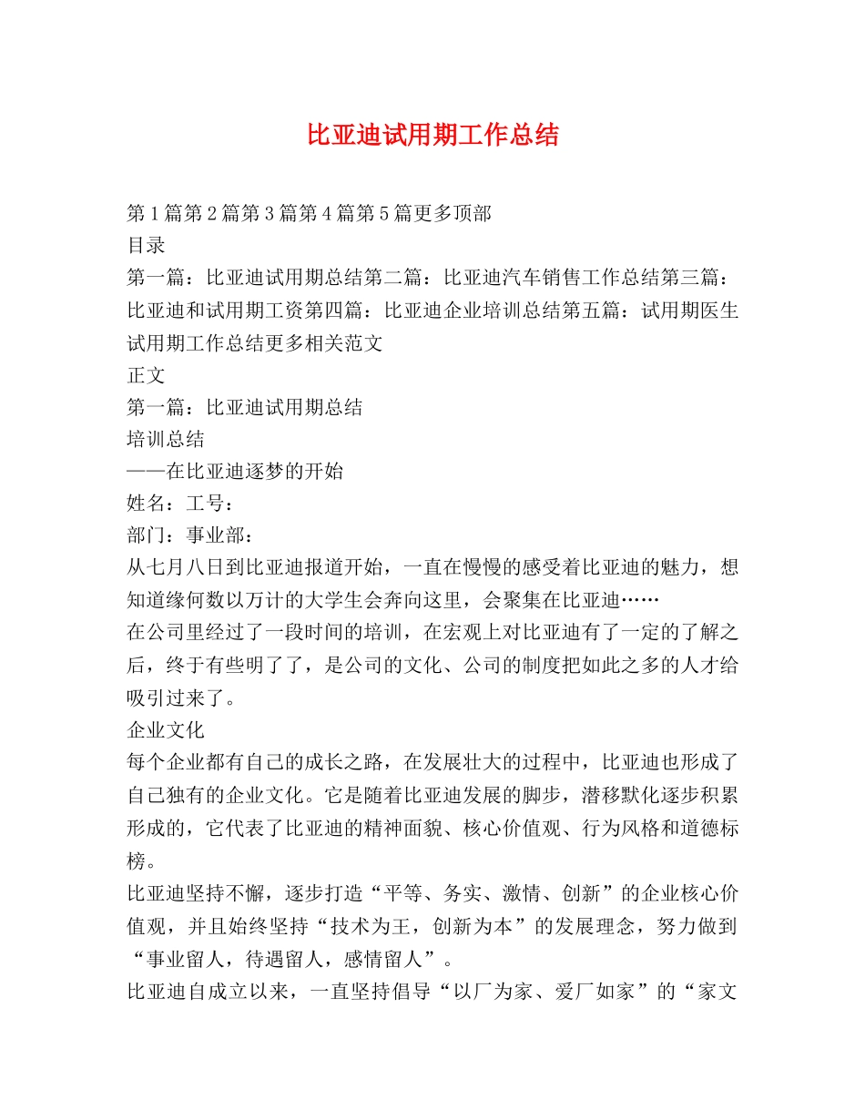 比亚迪试用期工作总结 _第1页