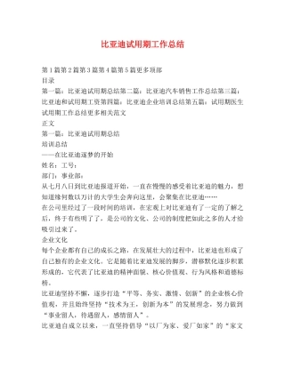 比亚迪试用期工作总结 