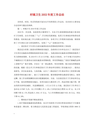 村镇卫生20XX年度工作总结 