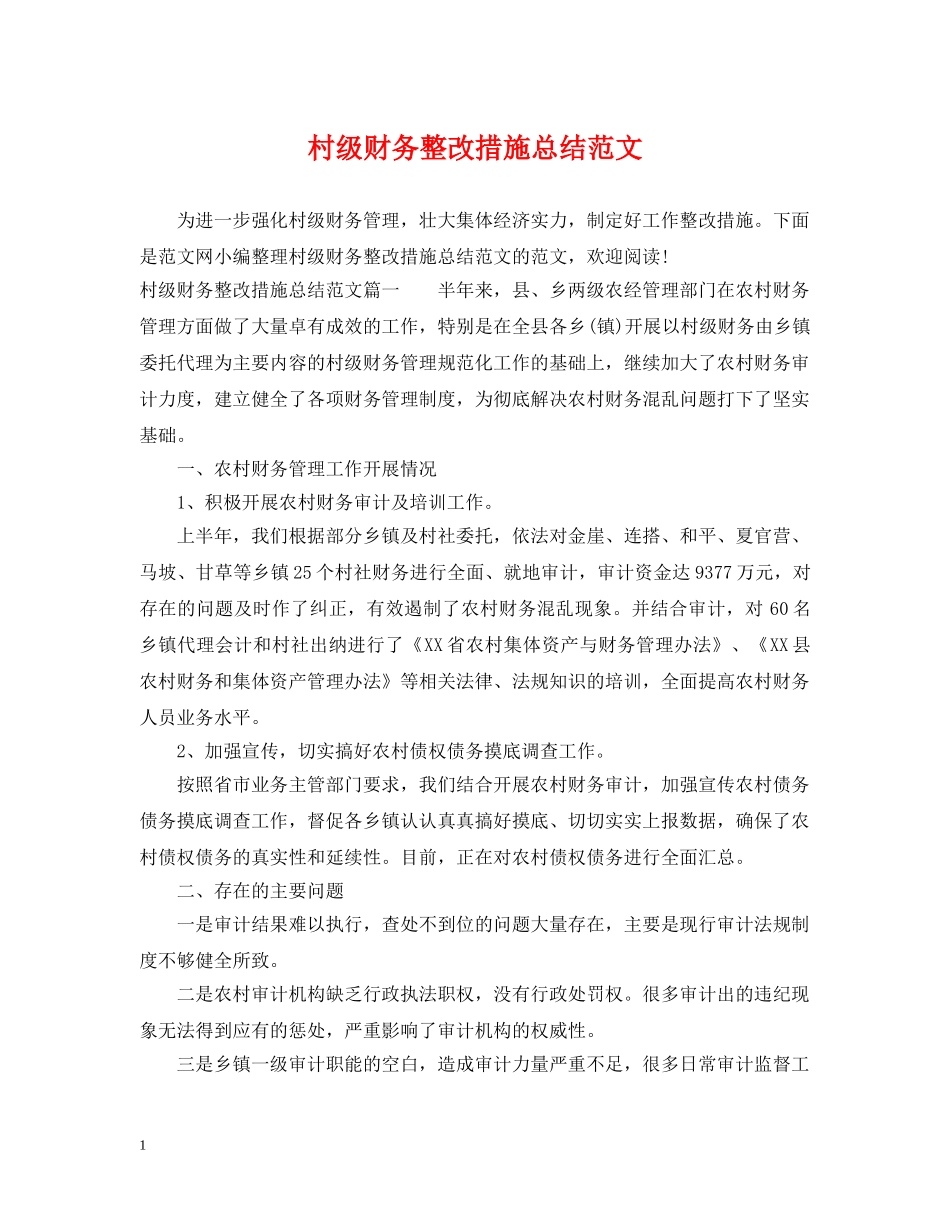 村级财务整改措施总结范文 _第1页