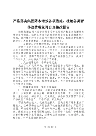 严格落实集团降本增效各项措施，杜绝各类奢侈浪费现象再自查整改报告