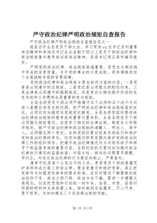 严守政治纪律严明政治规矩自查报告