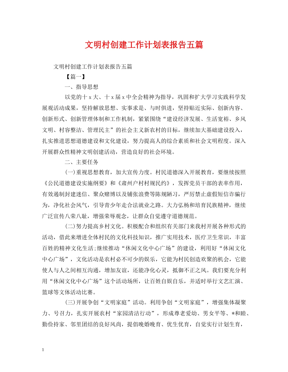 文明村创建工作计划表报告五篇 _第1页