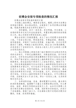 世博会安保专项检查的情况汇报