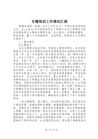 专题培训工作情况汇报