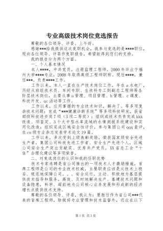专业高级技术岗位竞选报告