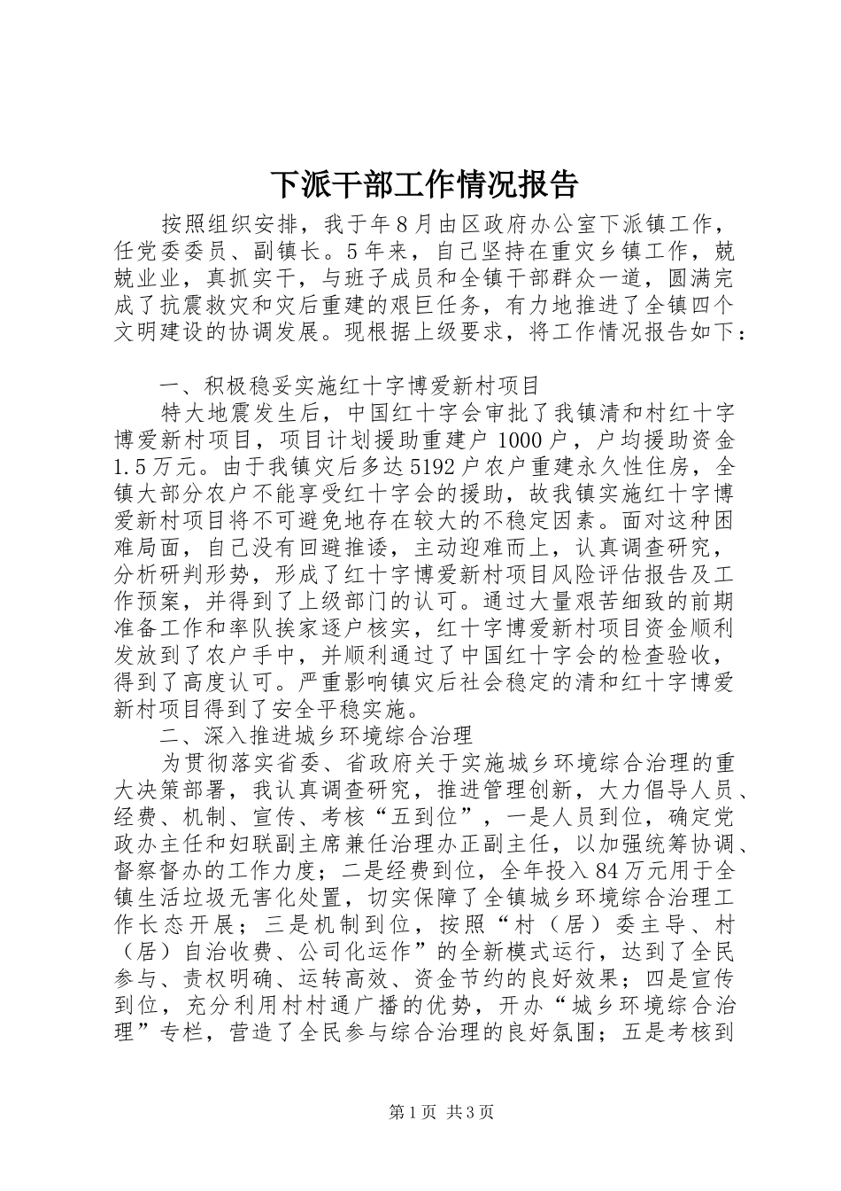下派干部工作情况报告_第1页