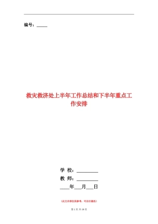 救灾救济处上半年工作总结和下半年重点工作安排
