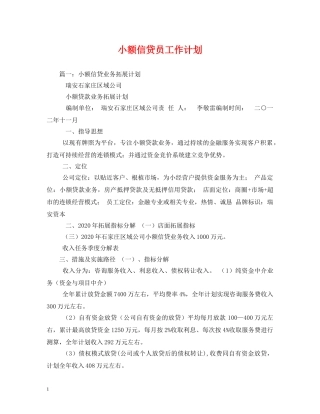 小额信贷员工作计划 