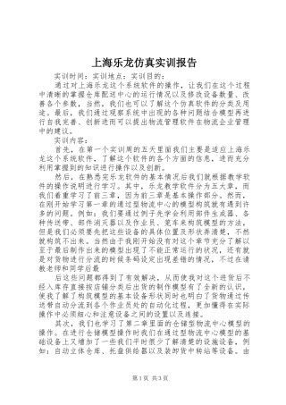 上海乐龙仿真实训报告