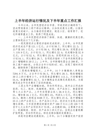 上半年经济运行情况及下半年重点工作汇报