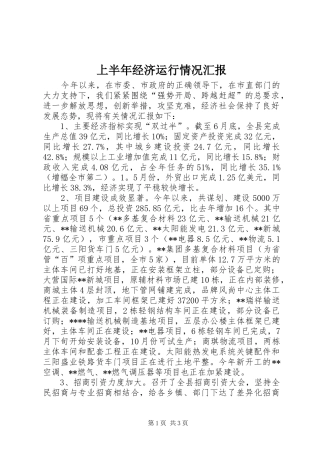 上半年经济运行情况汇报