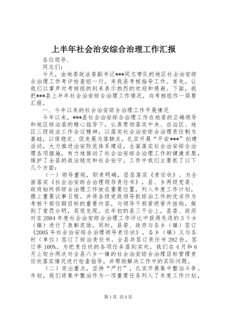 上半年社会治安综合治理工作汇报