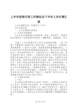 上半年招商引资工作情况及下半年工作打算汇报