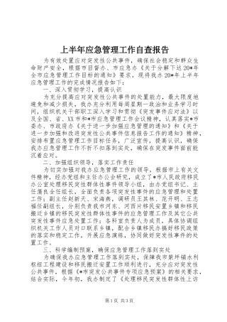 上半年应急管理工作自查报告