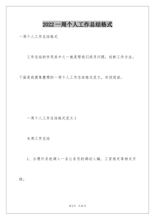 2024一周个人工作总结格式