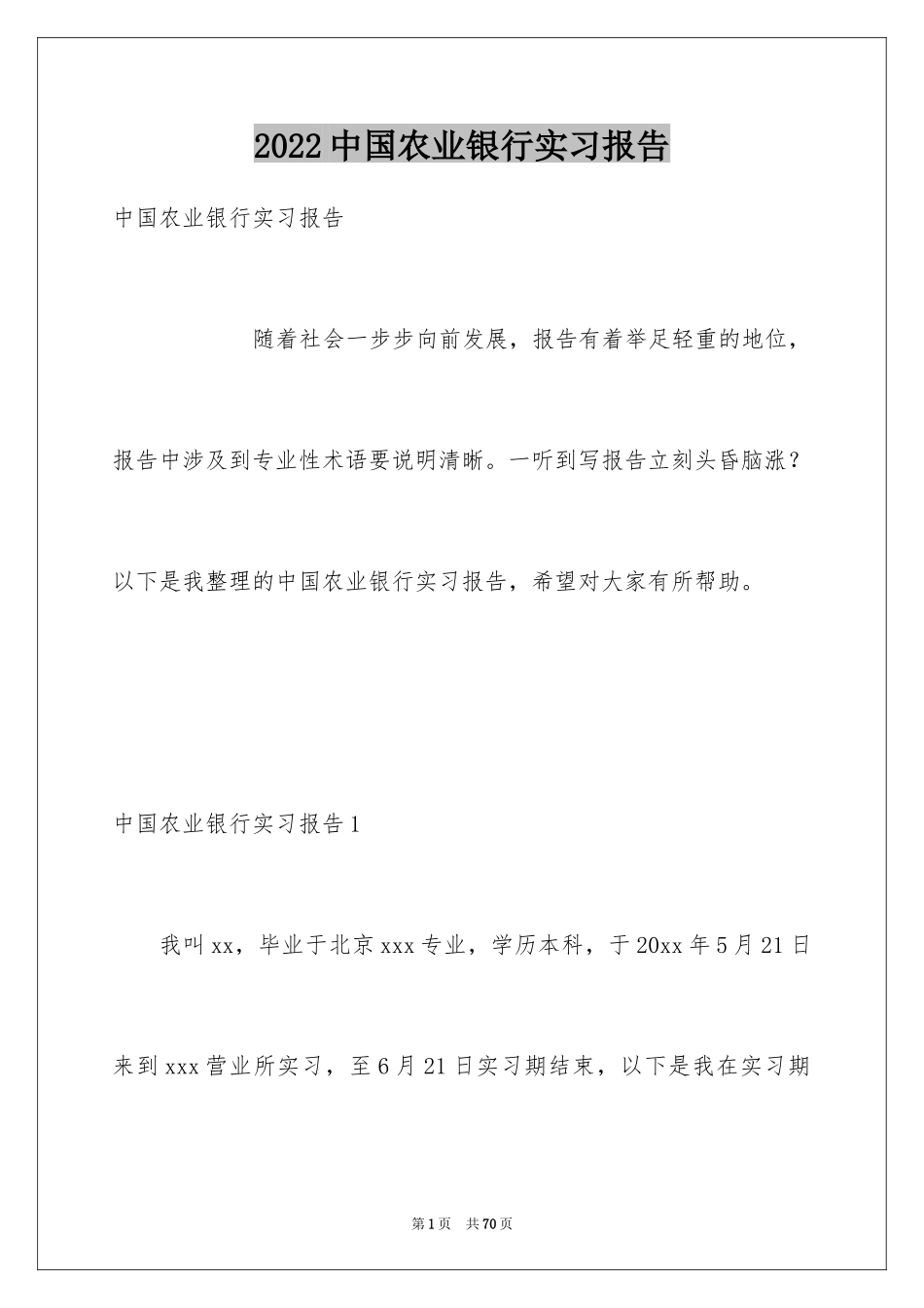 2024中国农业银行实习报告_第1页