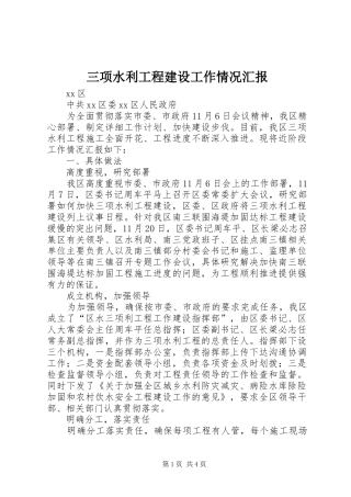 三项水利工程建设工作情况汇报