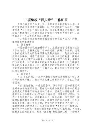 三项整改“回头看”工作汇报