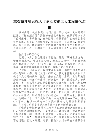 三石镇开展思想大讨论及实施五大工程情况汇报