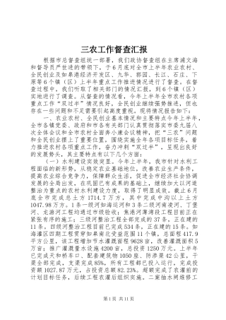 三农工作督查汇报