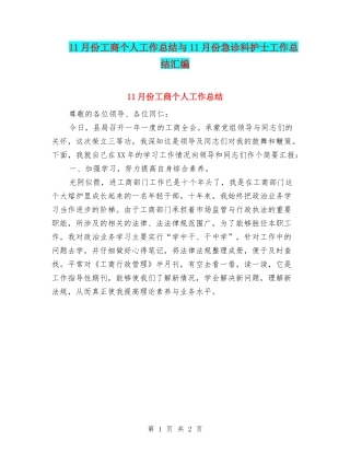 11月份工商个人工作总结与11月份急诊科护士工作总结汇编