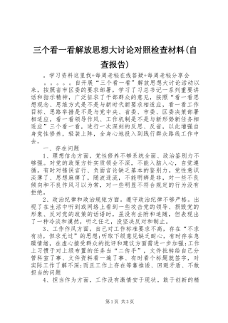 三个看一看解放思想大讨论对照检查材料(自查报告)