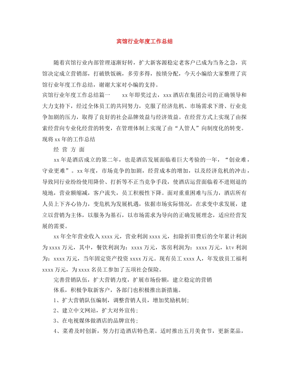 宾馆行业年度工作总结 _第1页