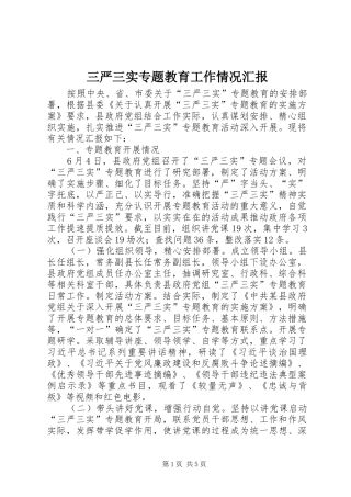 三严三实专题教育工作情况汇报