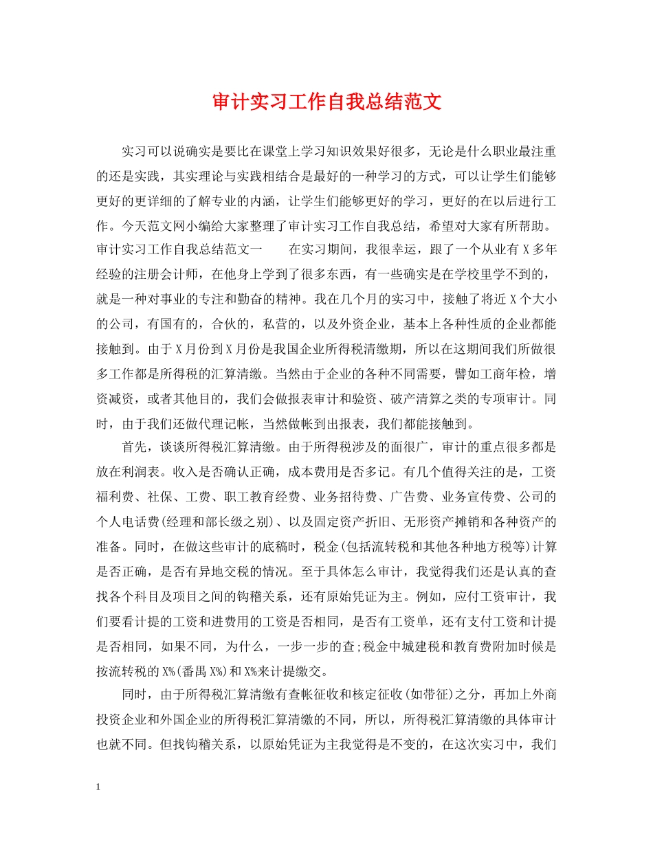 审计实习工作自我总结范文 _第1页