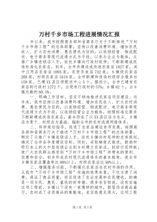 万村千乡市场工程进展情况汇报