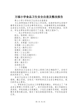 万福小学食品卫生安全自查及整改报告