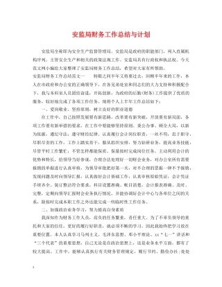 安监局财务工作总结与计划 