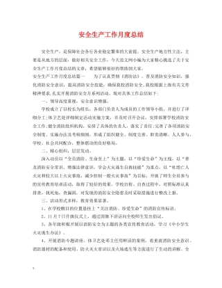 安全生产工作月度总结 