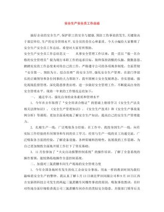 安全生产安全员工作总结 