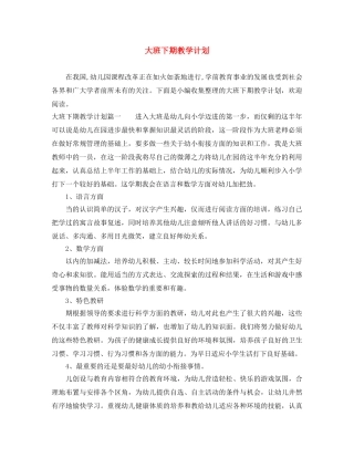 大班下期教学计划 