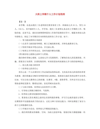 大班上学期个人工作计划范例 