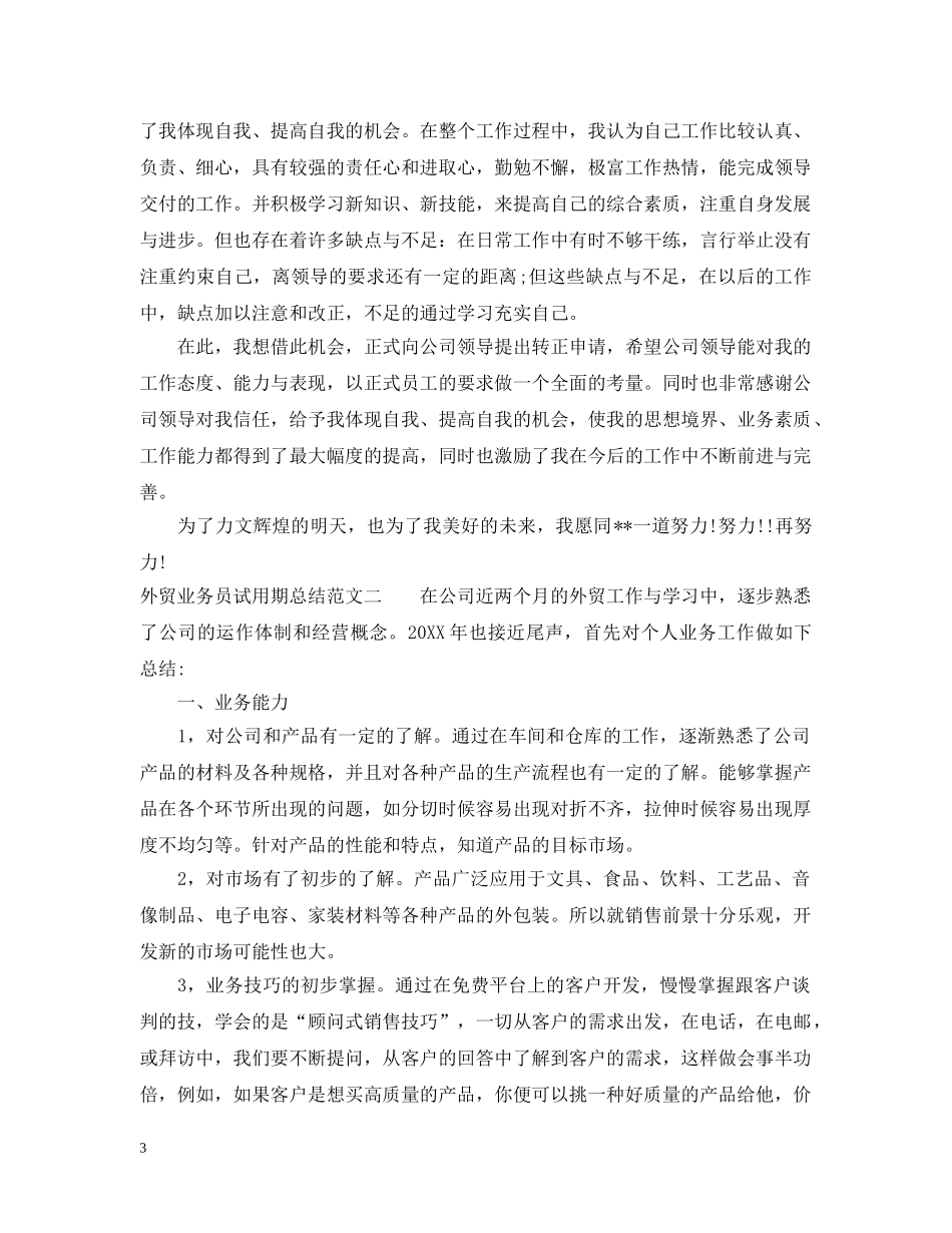 外贸业务员试用期总结 _第3页