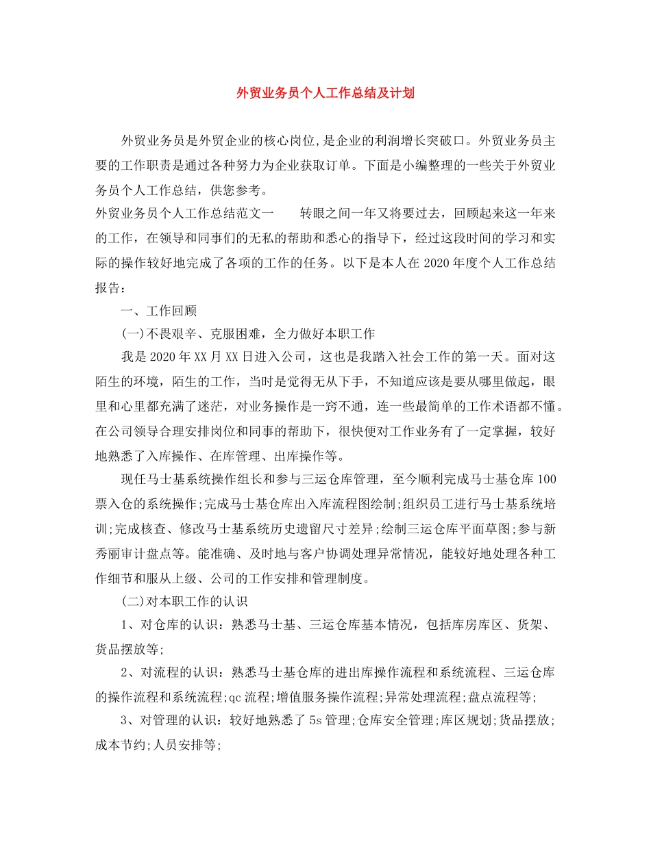 外贸业务员个人工作总结及计划 _第1页
