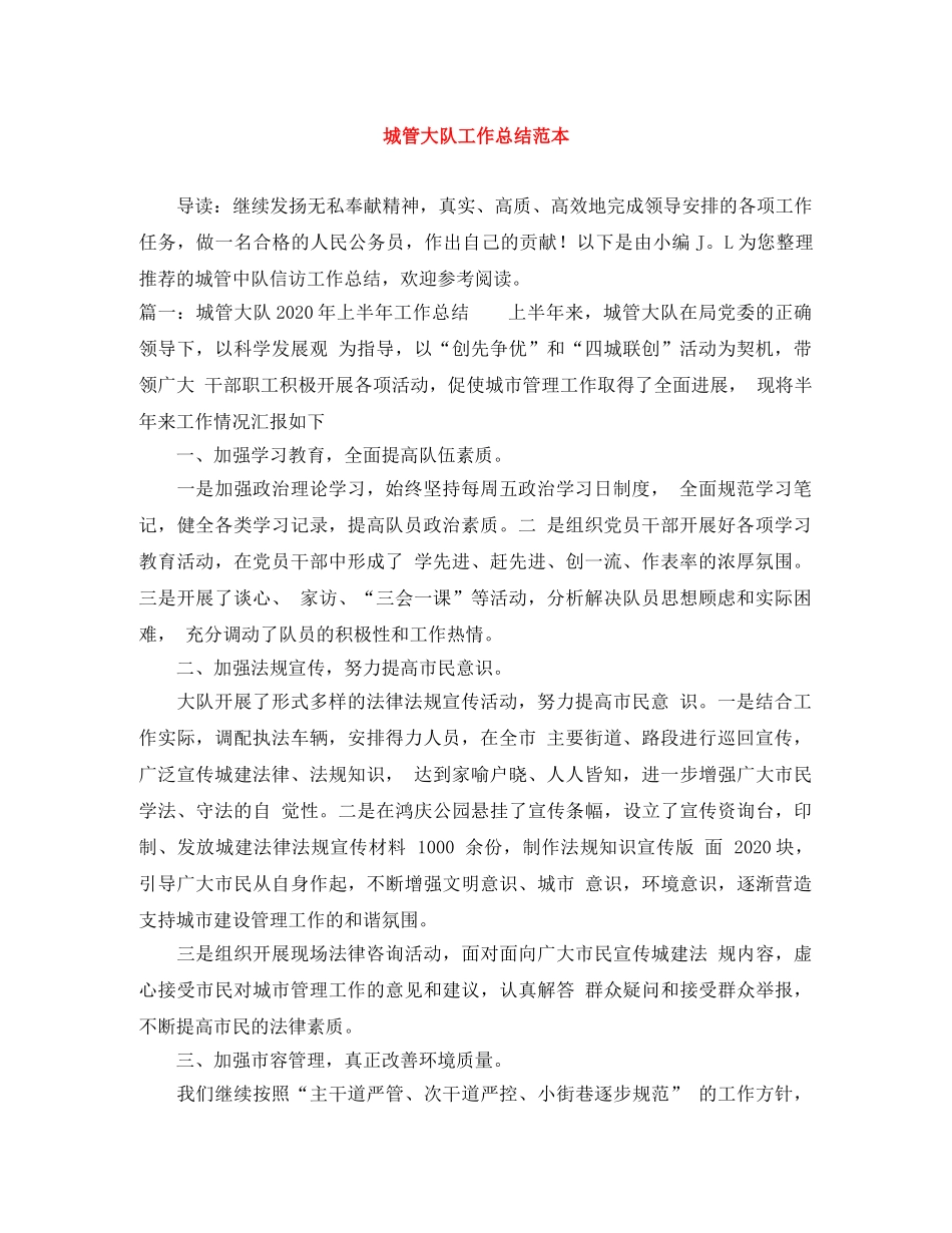 城管大队工作总结范本 _第1页