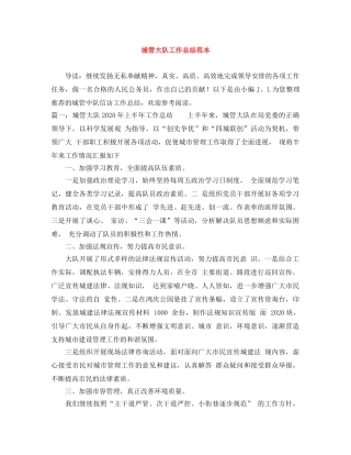 城管大队工作总结范本 