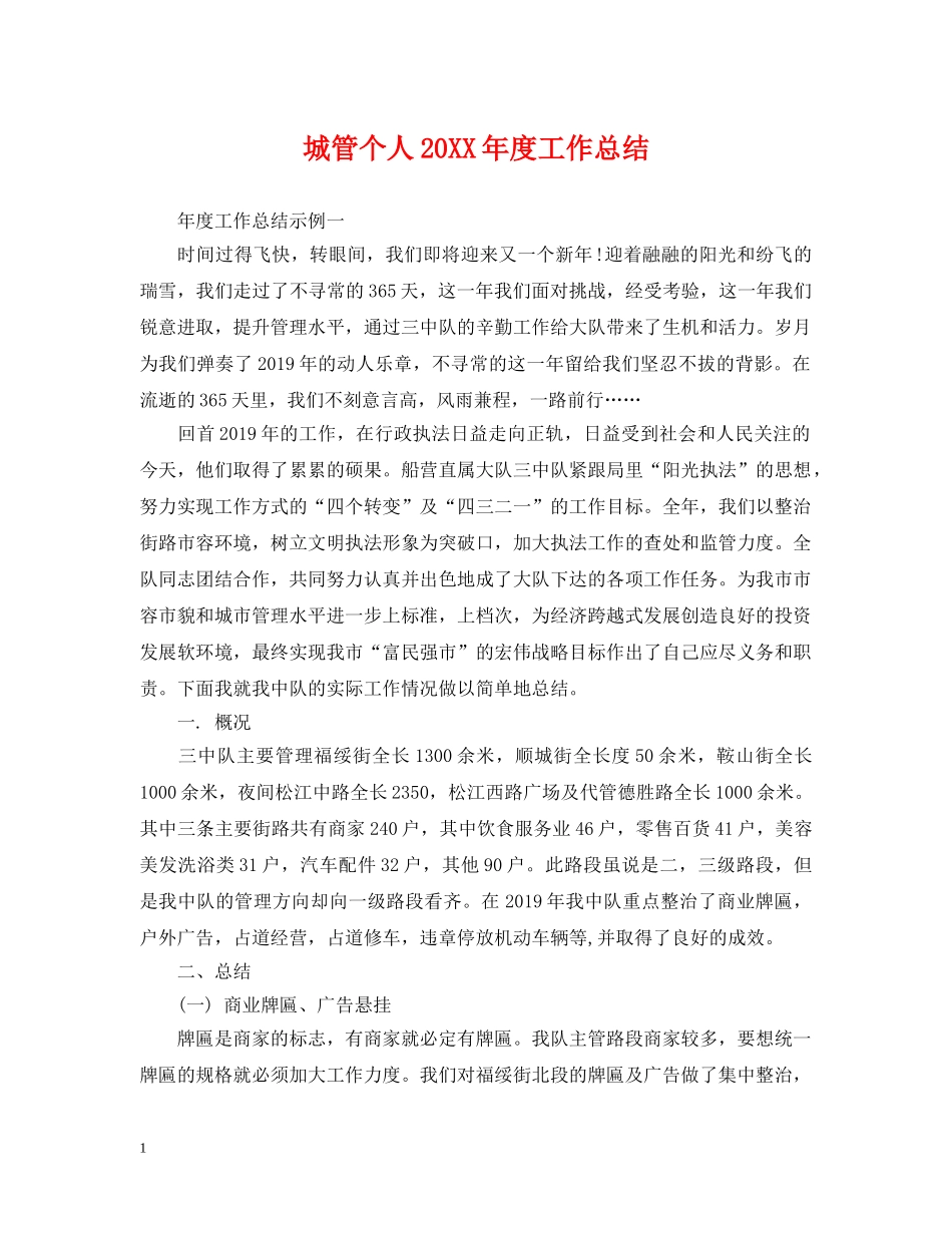 城管个人20XX年度工作总结 _第1页